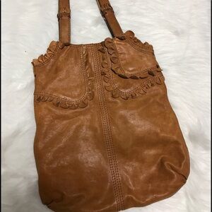 Lucky Brand tan leather tote with scalloped trim
